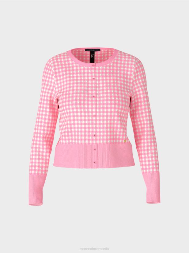 cardigan cu carouri \"tricotat in germania\" Marc Cain roz aprins îmbrăcăminte 4826HH407