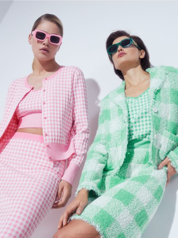 cardigan cu carouri \"tricotat in germania\" Marc Cain roz aprins îmbrăcăminte 4826HH407