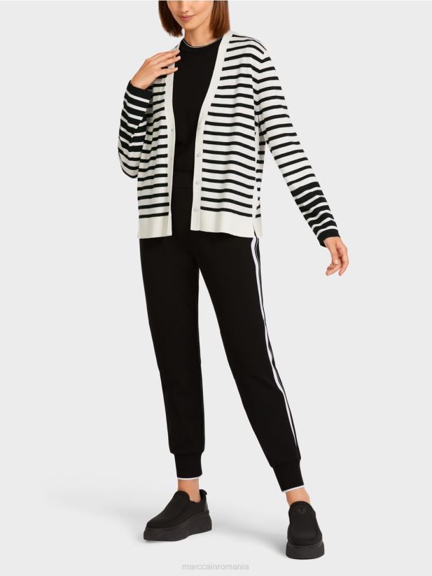 cardigan cu dungi Marc Cain alb și negru îmbrăcăminte 4826HH418