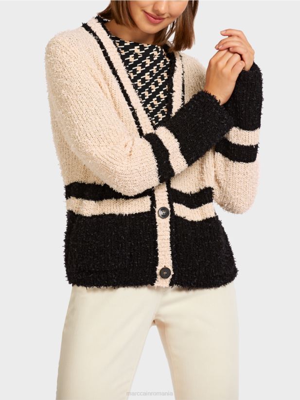 cardigan cu dungi \"tricotat in germania\" Marc Cain negru îmbrăcăminte 4826HH440