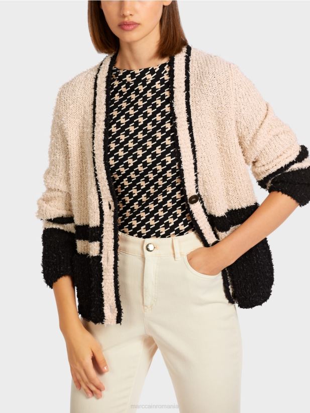 cardigan cu dungi \"tricotat in germania\" Marc Cain negru îmbrăcăminte 4826HH440