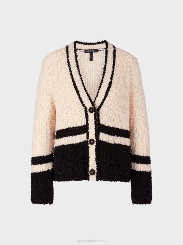 cardigan cu dungi \"tricotat in germania\" Marc Cain negru îmbrăcăminte 4826HH440