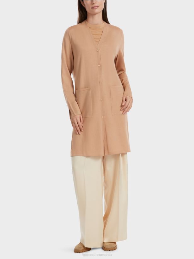 cardigan din lână „regândiți împreună”. Marc Cain caramel strălucitor îmbrăcăminte 4826HH326