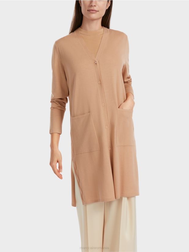 cardigan din lână „regândiți împreună”. Marc Cain caramel strălucitor îmbrăcăminte 4826HH326