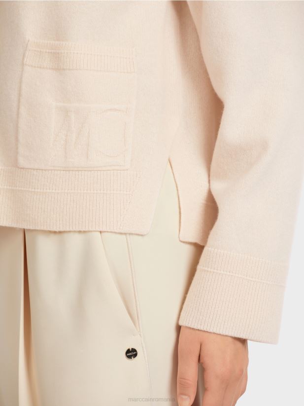 cardigan elegant cu fante laterale Marc Cain cremă îmbrăcăminte 4826HH435