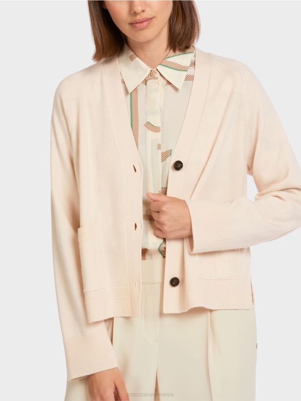 cardigan elegant cu fante laterale Marc Cain cremă îmbrăcăminte 4826HH435