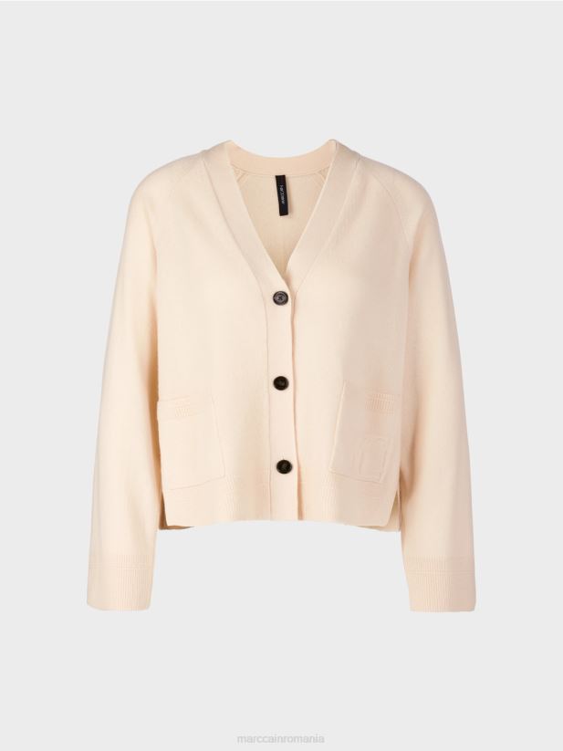 cardigan elegant cu fante laterale Marc Cain cremă îmbrăcăminte 4826HH435