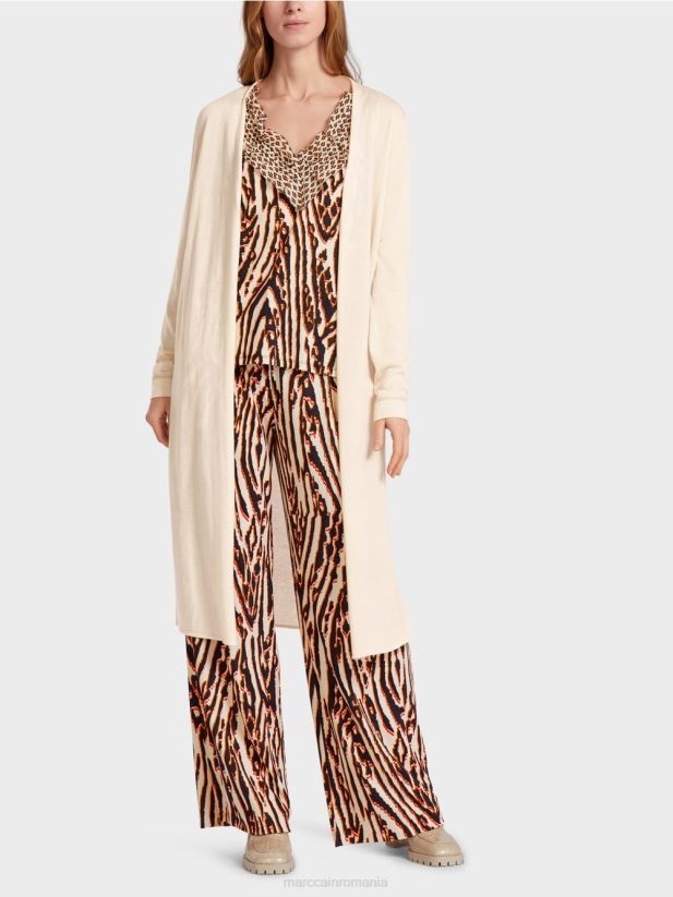 cardigan lung, din tricot fin Marc Cain cremă îmbrăcăminte 4826HH357