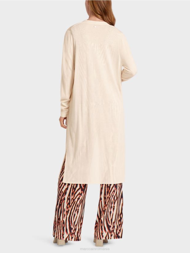 cardigan lung, din tricot fin Marc Cain cremă îmbrăcăminte 4826HH357