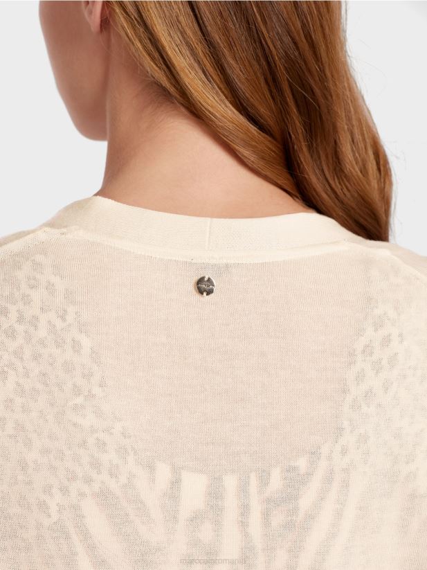 cardigan lung, din tricot fin Marc Cain cremă îmbrăcăminte 4826HH357