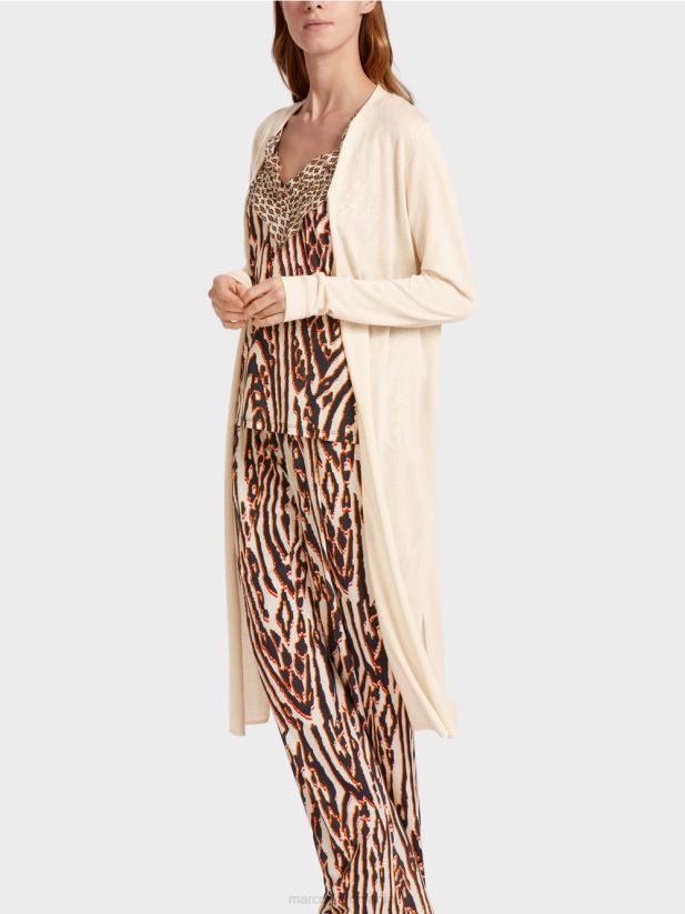 cardigan lung, din tricot fin Marc Cain cremă îmbrăcăminte 4826HH357