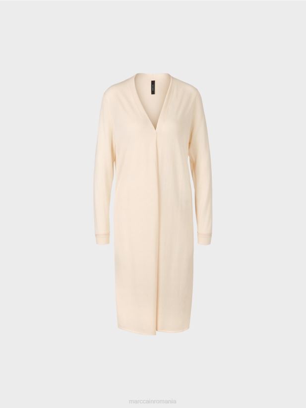 cardigan lung, din tricot fin Marc Cain cremă îmbrăcăminte 4826HH357