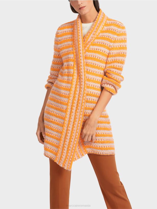 cardigan lung \"tricotat in germania\" Marc Cain portocaliu limpede îmbrăcăminte 4826HH446