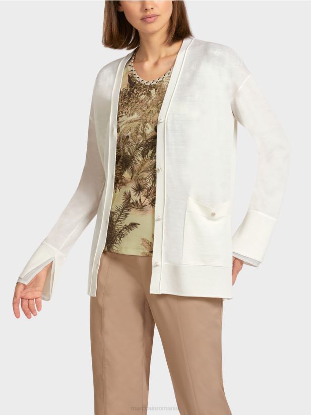 cardigan într-un tricot super fin Marc Cain aproape alb îmbrăcăminte 4826HH404