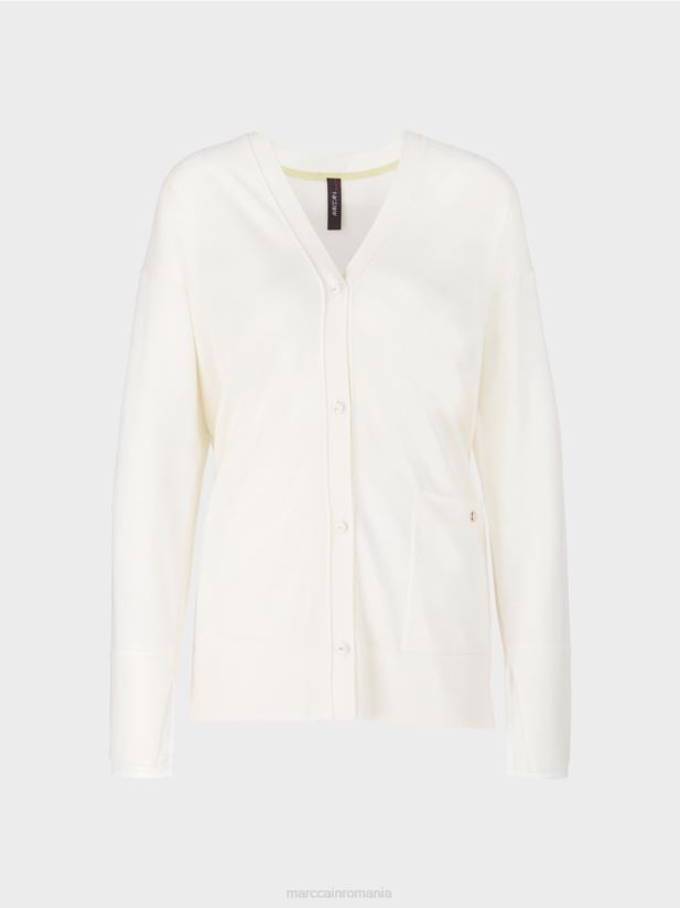 cardigan într-un tricot super fin Marc Cain aproape alb îmbrăcăminte 4826HH404