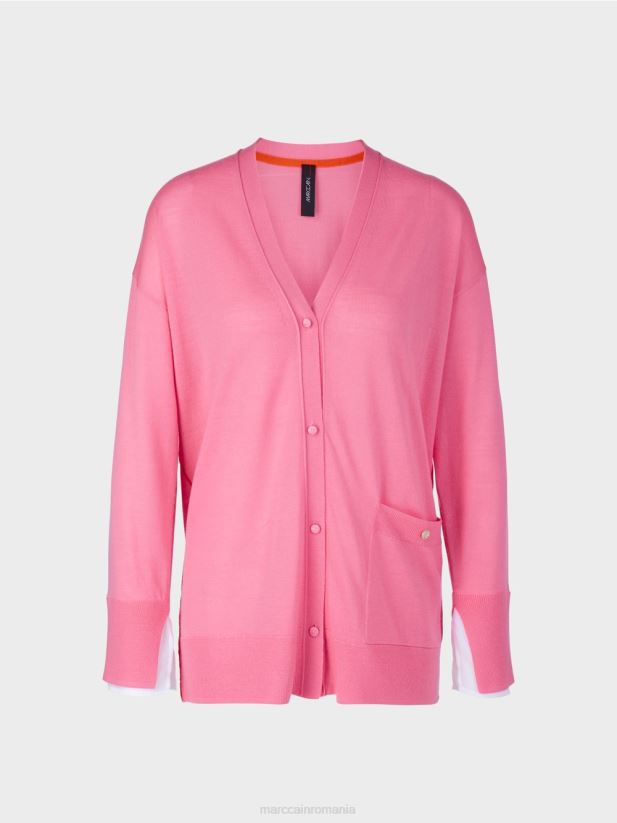 cardigan într-un tricot super fin Marc Cain roz aprins îmbrăcăminte 4826HH406