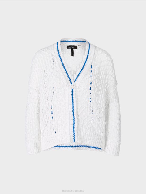 cardigan perforat tricotat in germania Marc Cain alb îmbrăcăminte 4826HH362