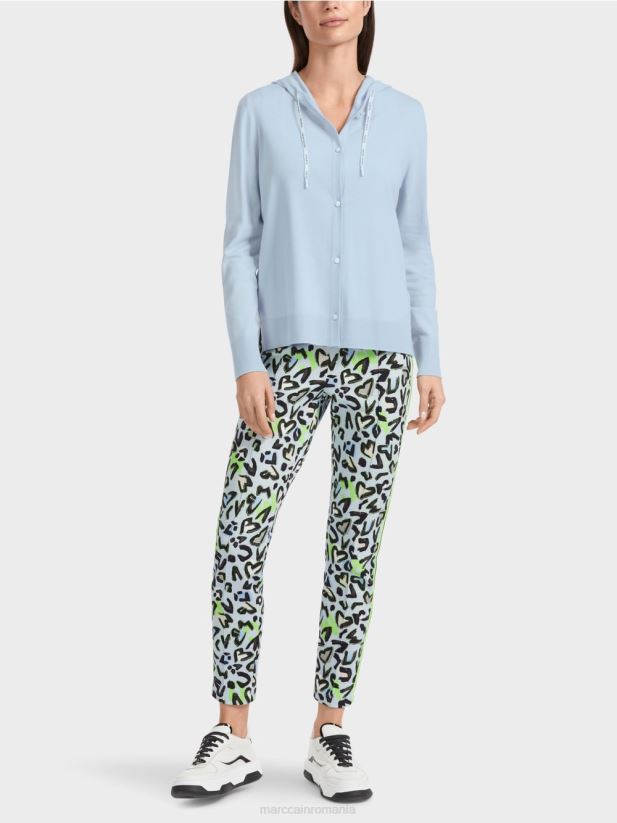 cardigan tricotat fin „regândește împreună”. Marc Cain albastru pudra moale îmbrăcăminte 4826HH328