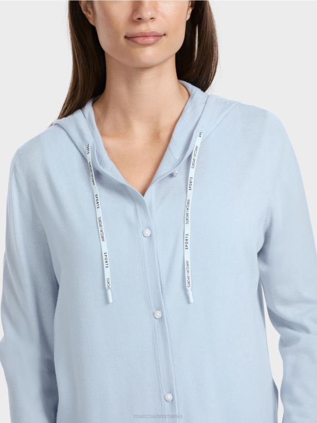 cardigan tricotat fin „regândește împreună”. Marc Cain albastru pudra moale îmbrăcăminte 4826HH328