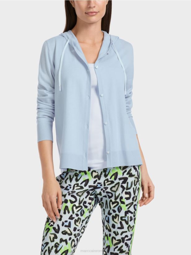 cardigan tricotat fin „regândește împreună”. Marc Cain albastru pudra moale îmbrăcăminte 4826HH328