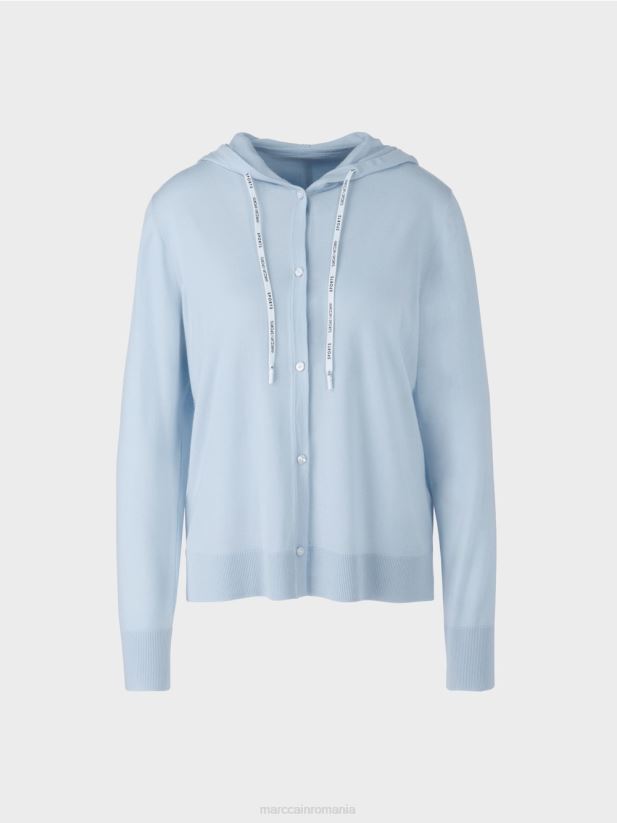 cardigan tricotat fin „regândește împreună”. Marc Cain albastru pudra moale îmbrăcăminte 4826HH328