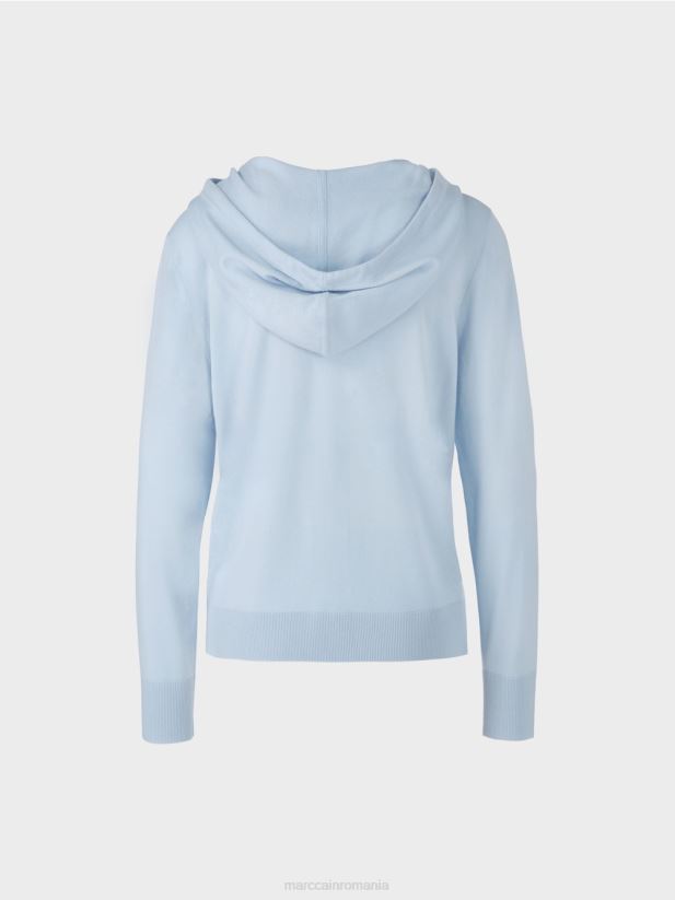 cardigan tricotat fin „regândește împreună”. Marc Cain albastru pudra moale îmbrăcăminte 4826HH328