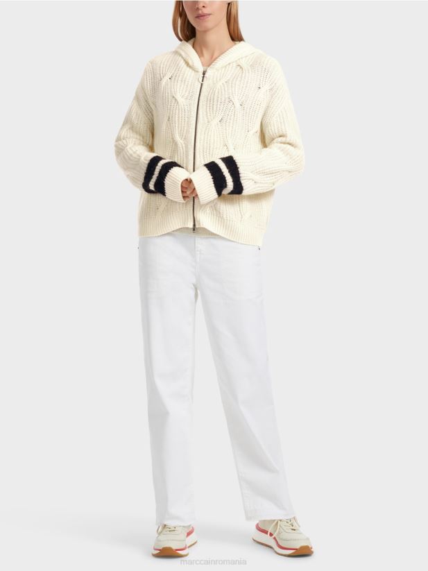 cardigan "tricotat in germania" Marc Cain aproape alb îmbrăcăminte 4826HH312
