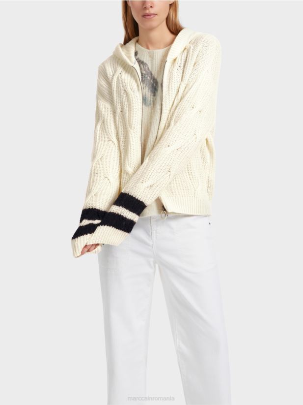 cardigan \"tricotat in germania\" Marc Cain aproape alb îmbrăcăminte 4826HH312