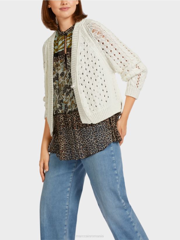 cardigan \"tricotat in germania\" Marc Cain aproape alb îmbrăcăminte 4826HH415