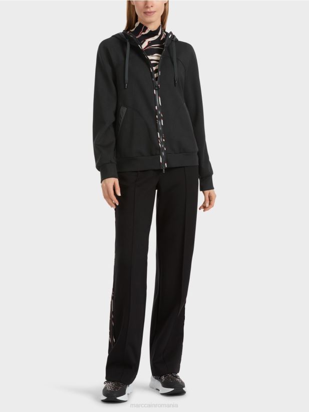 geacă cu glugă și fermoar Marc Cain negru îmbrăcăminte 4826HH317