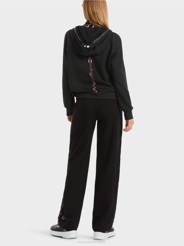 geacă cu glugă și fermoar Marc Cain negru îmbrăcăminte 4826HH317