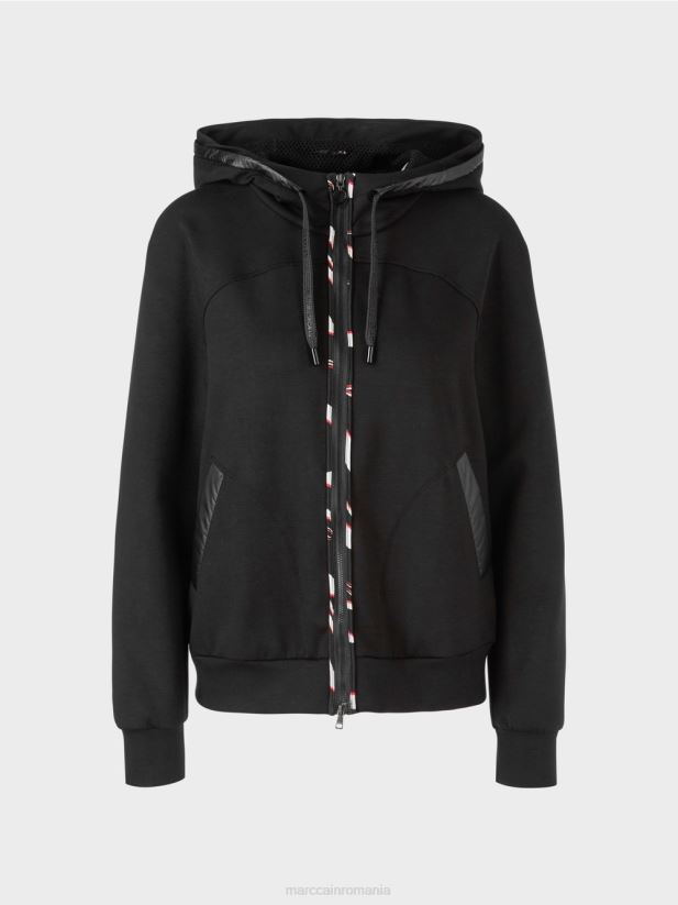 geacă cu glugă și fermoar Marc Cain negru îmbrăcăminte 4826HH317
