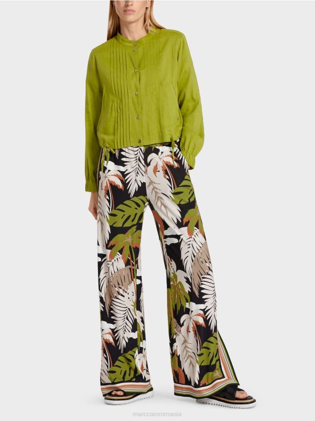 geacă de in cu guler ridicat Marc Cain verde oliv intens îmbrăcăminte 4826HH383