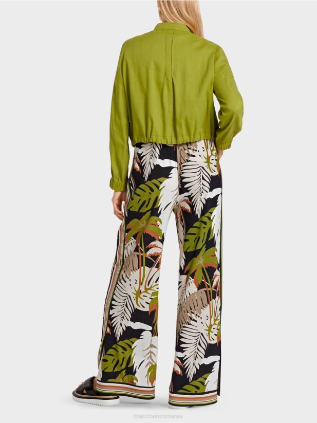 geacă de in cu guler ridicat Marc Cain verde oliv intens îmbrăcăminte 4826HH383