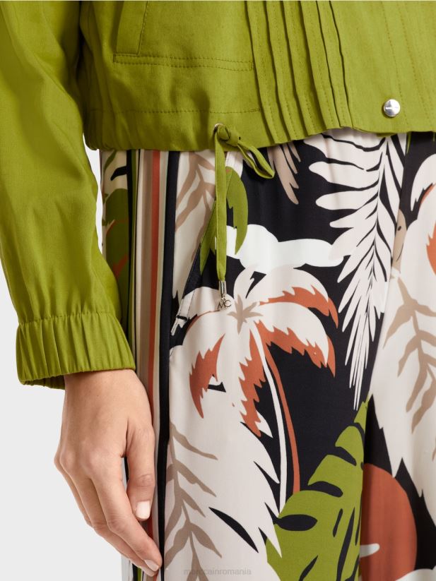 geacă de in cu guler ridicat Marc Cain verde oliv intens îmbrăcăminte 4826HH383