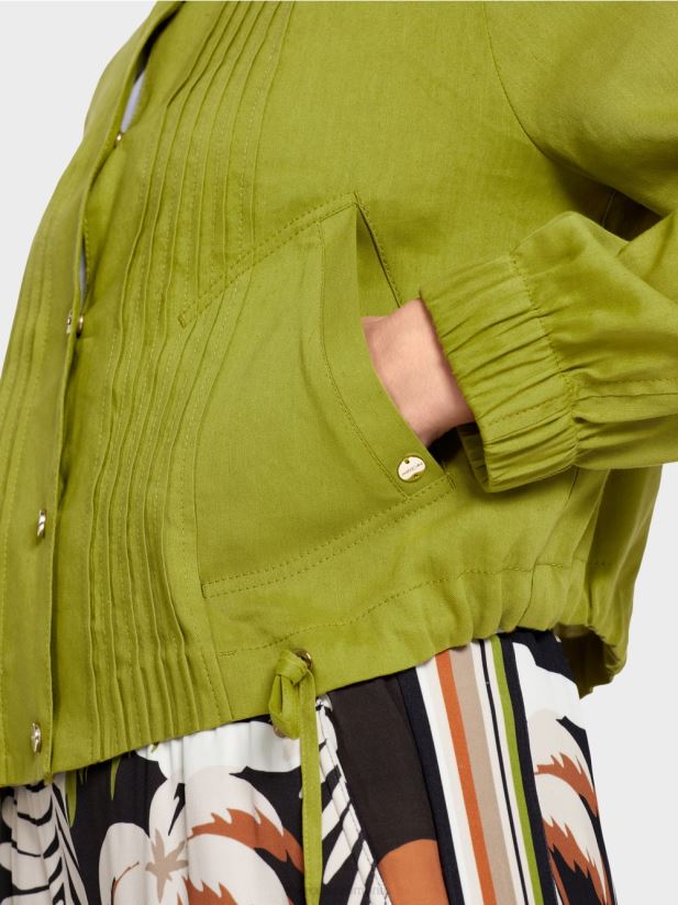 geacă de in cu guler ridicat Marc Cain verde oliv intens îmbrăcăminte 4826HH383