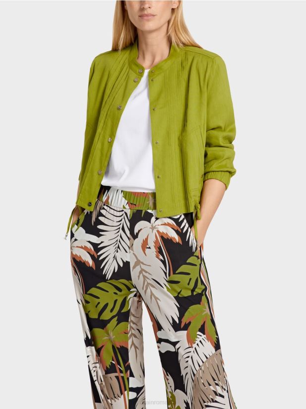 geacă de in cu guler ridicat Marc Cain verde oliv intens îmbrăcăminte 4826HH383