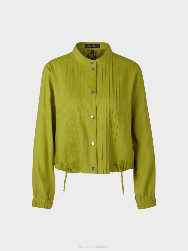 geacă de in cu guler ridicat Marc Cain verde oliv intens îmbrăcăminte 4826HH383