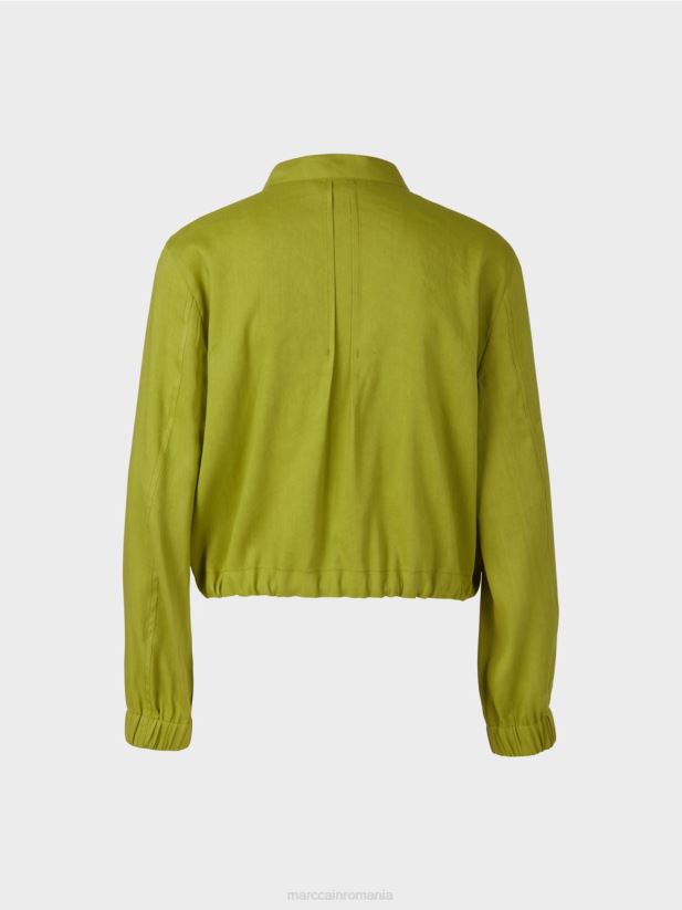 geacă de in cu guler ridicat Marc Cain verde oliv intens îmbrăcăminte 4826HH383