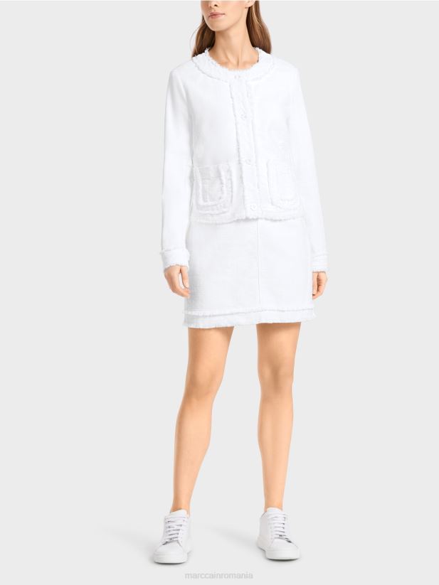 geaca cu franjuri cu nasturi florali Marc Cain alb îmbrăcăminte 4826HH371