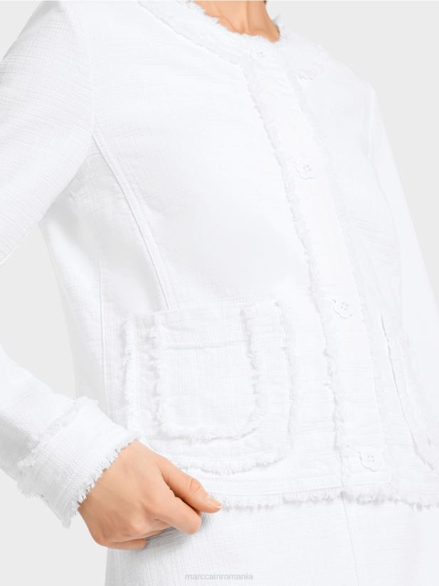 geaca cu franjuri cu nasturi florali Marc Cain alb îmbrăcăminte 4826HH371