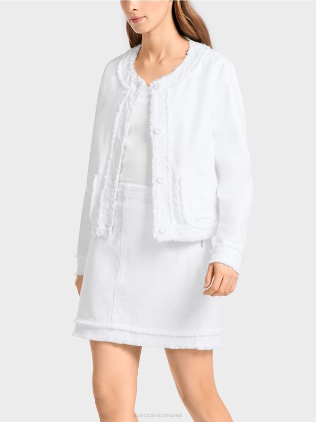 geaca cu franjuri cu nasturi florali Marc Cain alb îmbrăcăminte 4826HH371