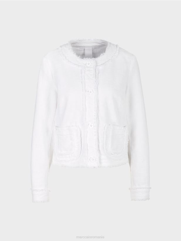 geaca cu franjuri cu nasturi florali Marc Cain alb îmbrăcăminte 4826HH371