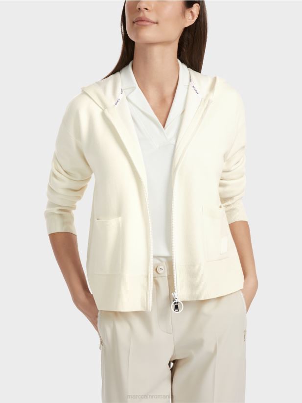 jachetă cu glugă cu două fețe Marc Cain aproape alb îmbrăcăminte 4826HH336