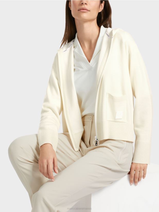 jachetă cu glugă cu două fețe Marc Cain aproape alb îmbrăcăminte 4826HH336