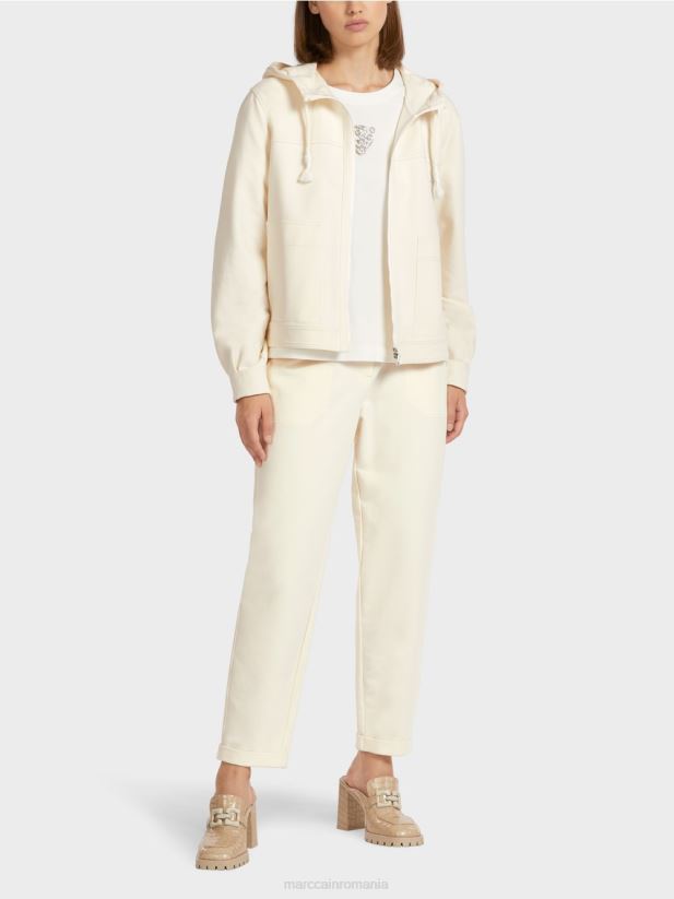 jachetă cu glugă din jerseu de bumbac Marc Cain ecru deschis îmbrăcăminte 4826HH410