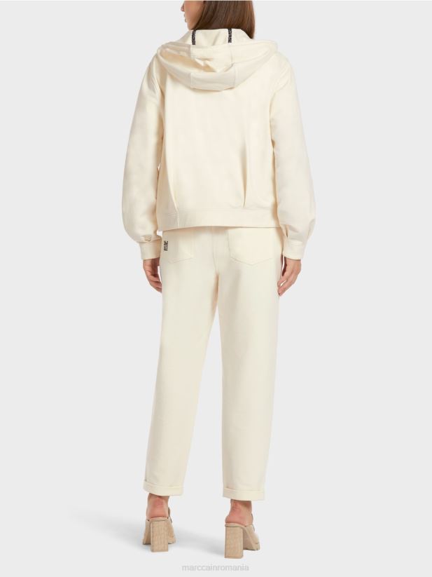 jachetă cu glugă din jerseu de bumbac Marc Cain ecru deschis îmbrăcăminte 4826HH410