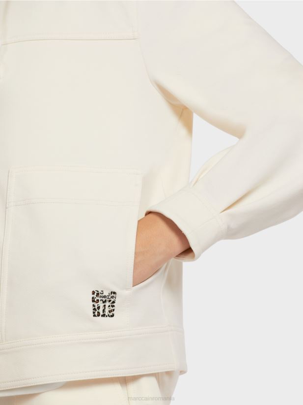 jachetă cu glugă din jerseu de bumbac Marc Cain ecru deschis îmbrăcăminte 4826HH410
