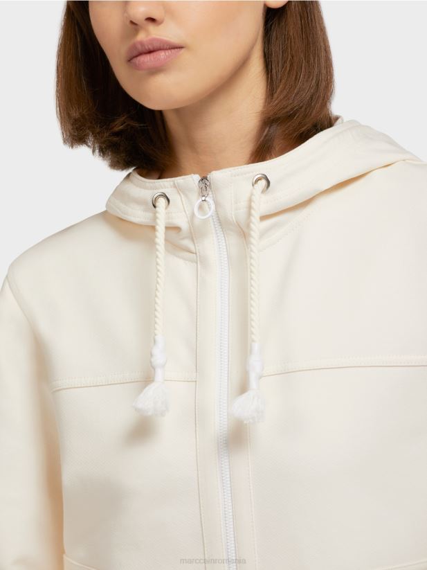 jachetă cu glugă din jerseu de bumbac Marc Cain ecru deschis îmbrăcăminte 4826HH410