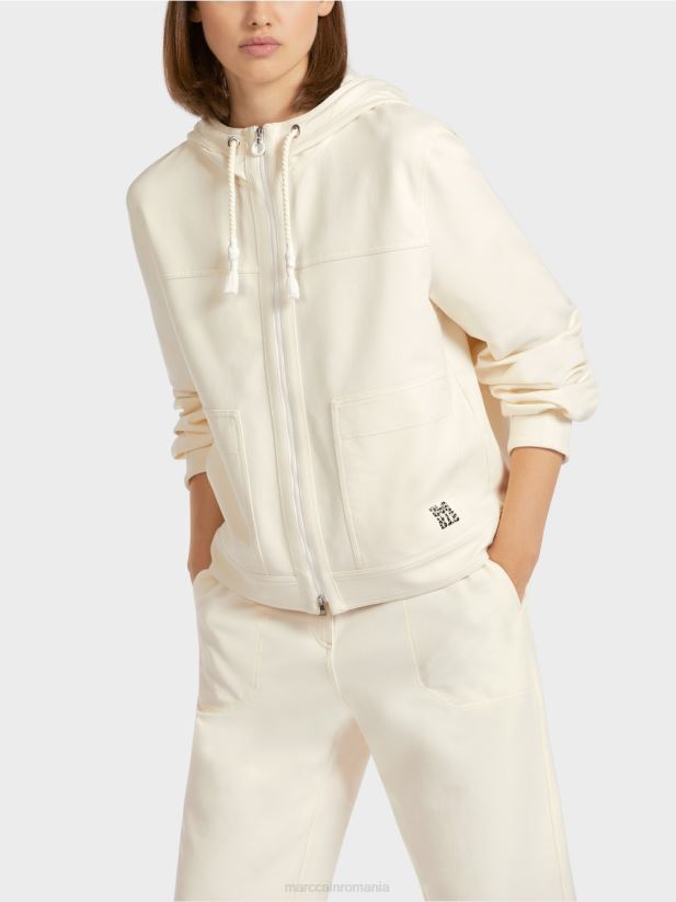 jachetă cu glugă din jerseu de bumbac Marc Cain ecru deschis îmbrăcăminte 4826HH410